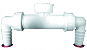 Podwójne podłącze do pralki lub zmywarki 1' x 3/4' (d 17 - 23 mm) z zaworem zwrotnym i uszczelką