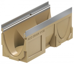 ACO DRAIN Multiline V 100 Korytko z polimerbetonu V 100 0.1 , z bocznymi wyżłobieniami do podłączeń kątowych, , z wyżłobienien w dnie do wybicia, Krawędzie ze stali ocynkowanej /0,5m/